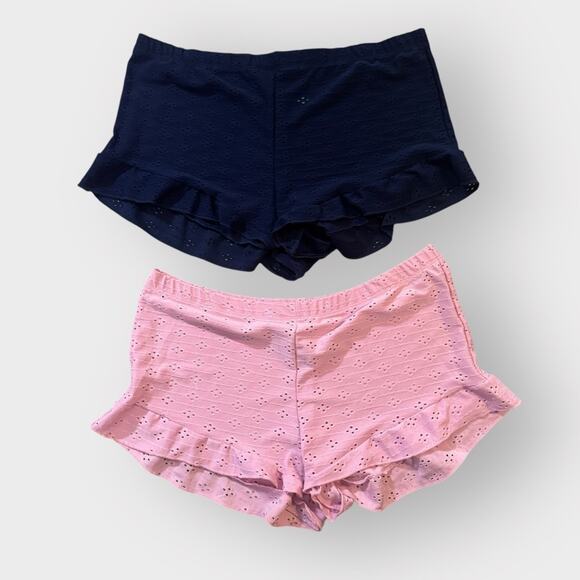 NEW Steve Madden Navy and Pink Eyelet Ruffle Shorts Set, Large - Picture 1 of 5